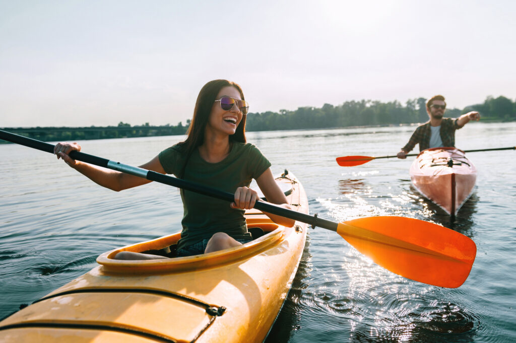 Woman and man kayaking